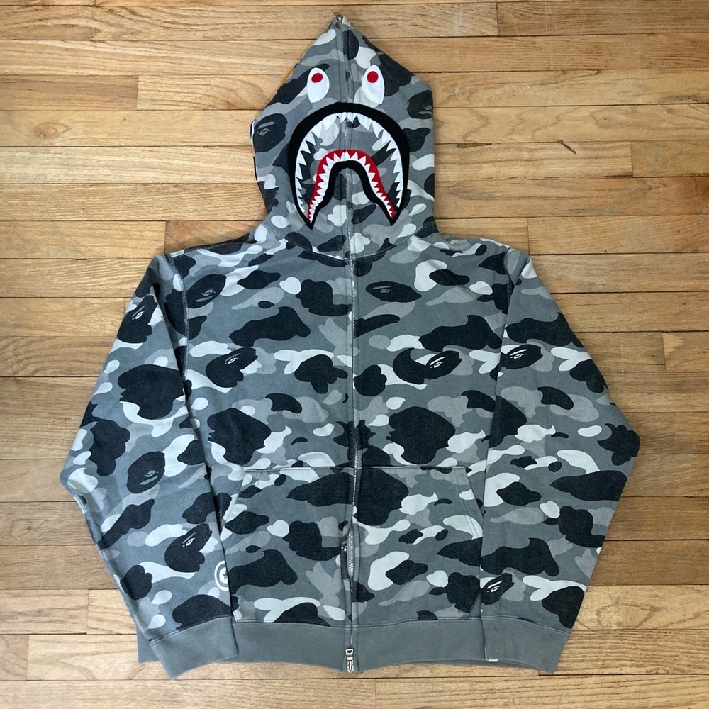 A bathing ape snow camo shark full zip